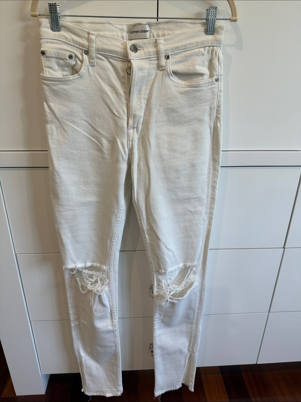 Cotton Citizen White Distressed High-Rise Skinny Jeans